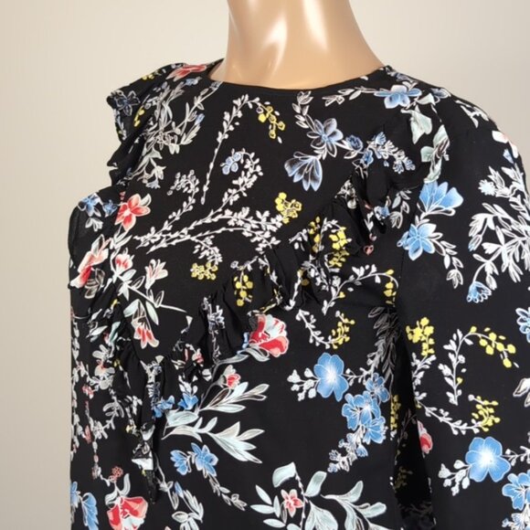 3/$20 Philosophy Long Sleeve Floral Top Ruffle Trim Flowy Blouse Button Cuffs - Picture 3 of 13